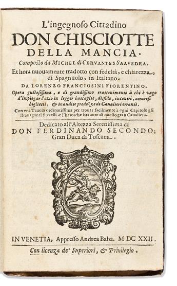 Cervantes, Miguel de (1547-1616) [Don Quixote in Italian]. LIngegnoso Cittadino Don Chisciotte della Mancia.